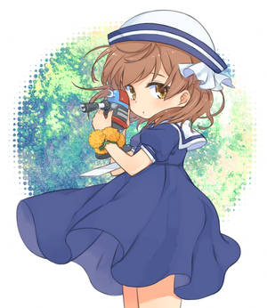 穿水手服的動漫女孩，手持玩具槍和花朵 — 渦卷一族 壁紙
