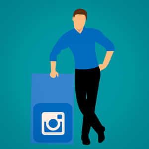 男士靠在青綠色背景上的Instagram標誌圖示旁邊 — 卡通 壁紙