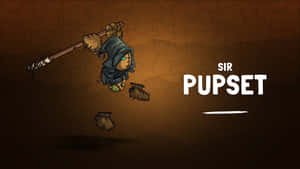 卡通騎士 Sir Pupset 在裂開的洞穴中揮舞著帶刺的杖。 — 像素藝術 壁紙