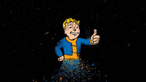 Vault Boy吉祥物豎起大拇指，碎片在他周圍墜落。 — 異塵餘生4 壁紙