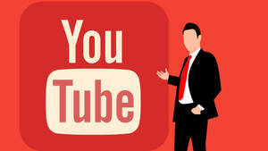 商人以平面插圖風格展示YouTube標誌。 — 社群媒體 壁紙