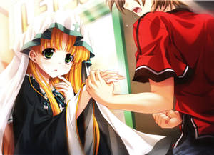 動漫女孩穿護士服，紅衫男孩抓手臂，驚訝。 — 高校D×D 壁紙