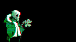 骷髏動漫角色手持帶有數位故障效果的四葉草。 — 莎莉的臉 壁紙