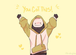 動漫角色高舉拳頭，周圍有心形環繞，說著You Got This! — 玩家 壁紙