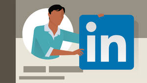 一個人在乾淨的數位插圖中拿著LinkedIn標誌。 — 領英 壁紙