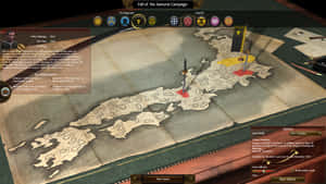 顯示日本地圖和武士戰役選項的策略遊戲畫面。 — 電玩遊戲 GIF 壁紙