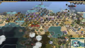 策略遊戲地圖，帶有中世紀城市、軍隊和地形標記。 — 電玩遊戲 GIF 壁紙