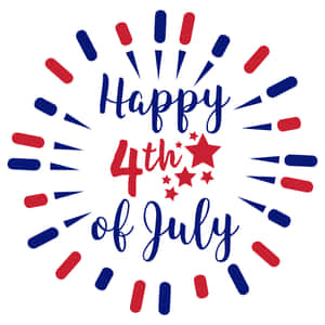 Happy 4th of July 文字，帶有紅色星星和藍紅色煙火爆發。 — 美國獨立紀念日 壁紙