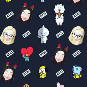 BT21角色穿著節日服裝，在深色背景上。 — 彩虹美學 壁紙