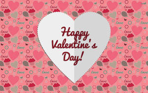 粉紅色圖案背景上，白色心形內的Happy Valentine's Day訊息。 — 桌面 壁紙