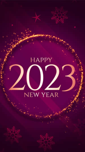 2023新年快樂祝福，金色閃光和雪花在紫色背景上。 — 慶祝 壁紙