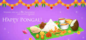 快樂的豐收節（Pongal）盛宴，香蕉葉上有米製甜點、椰子和一碗碗的粥。 — 快樂的豐收節 壁紙