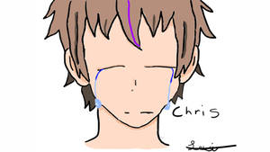 動漫角色Chris流著藍色眼淚，棕色頭髮，正在哭泣。 — 乾淨 壁紙