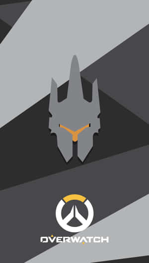 Overwatch英雄頭盔和標誌在灰色幾何背景上。 — 灰色 壁紙