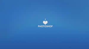 像素心形和 Photoshop 文字在藍色漸變背景上 — Off white 標誌 壁紙