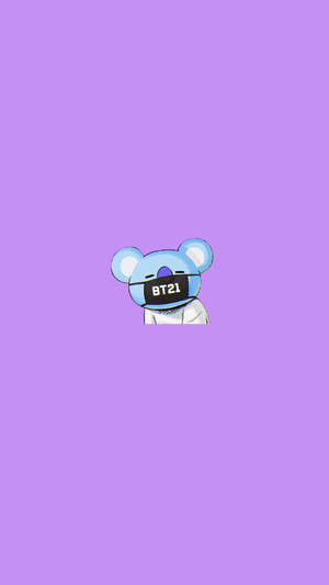 藍色BT21無尾熊角色從薰衣草背景中探出頭來