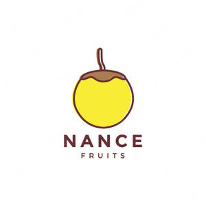 Nance Fruits 標誌，採用風格化的黃色水果，帶有棕色莖和文字。 — 柳橙 壁紙