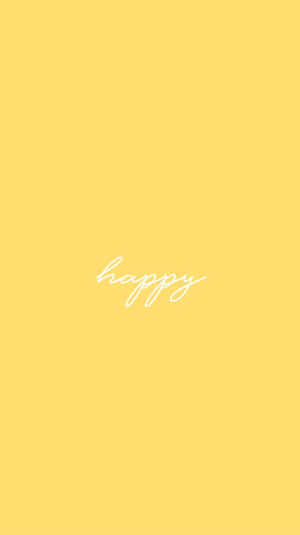 黃色背景上以白色草書體呈現happy一詞。 — 喜悅 壁紙