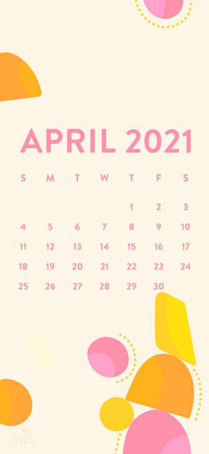 2021年4月月曆，帶有彩色抽象形狀，背景為奶油色。 — 四月 壁紙