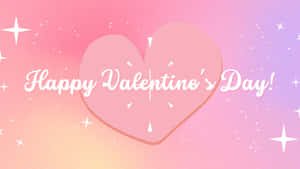 在粉紅和紫色漸變背景上，以白色草書顯示的Happy Valentine's Day訊息，並配有愛心和星星。 — 低對比 壁紙