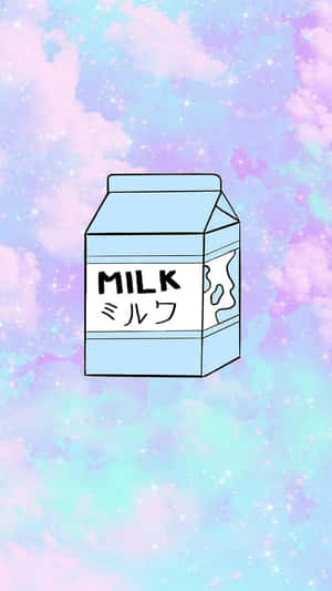 一個卡通牛奶盒漂浮在粉彩星空上。 — 可愛動漫頭貼 GIF 壁紙