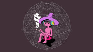 粉紅色卡通女巫戴紫色帽子在神秘幾何圓圈內吸煙。 — 午夜 壁紙