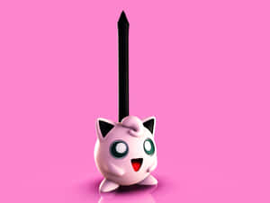 粉紅色Jigglypuff毛絨玩具在粉紅色背景上握著黑色觸控筆。 — 胖丁 壁紙