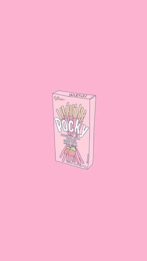 粉紅色Pocky零食盒插圖，置於純色粉紅背景上。 — 簡約 壁紙