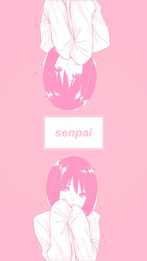 粉紅色頭髮的動漫女孩以倒立和正立顯示，帶有「senpai」文字。 — 美學動漫手機 壁紙