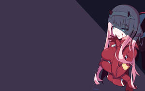 粉紅色頭髮和惡魔角的動漫女孩，深紫色背景。 — 零二 GIF 壁紙
