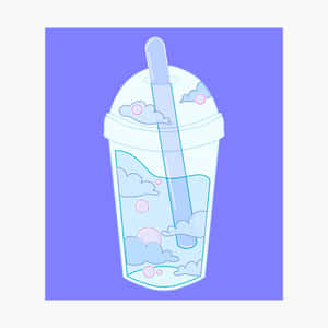 一個奇特的杯子，裡面有雲朵和泡泡，背景是薰衣草色。 — 珍珠奶茶 壁紙