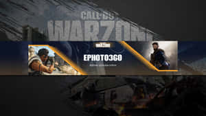 Warzone遊戲橫幅，有身穿戰鬥裝備的士兵和燃燒的殘骸。 — 遊戲玩家標誌 壁紙