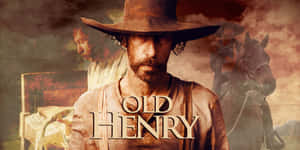 一個戴著寬邊帽的嚴肅牛仔，帶有「Old Henry」標題文字。 — 崔維斯·史考特 要塞英雄 壁紙