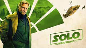 《Solo a Star Wars story》電影海報，特色是一個穿著飛行夾克的男人，背景有星際戰鬥機。 — 星際大戰 雙螢幕 壁紙
