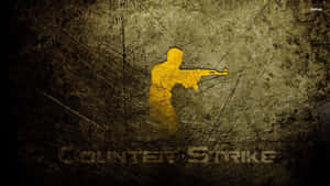 黃色士兵剪影在刮痕牆壁上瞄準步槍，帶有Counter-Strike文字。 — 油漬搖滾 壁紙