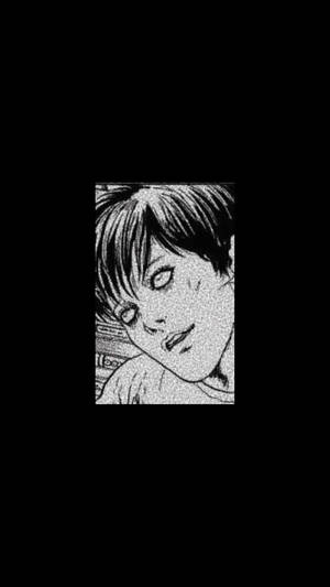 漫畫角色特寫，眼神強烈，短髮，黑色背景。