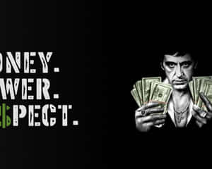 男人拿著錢，文字為 money power respect — 恐怖反派 壁紙