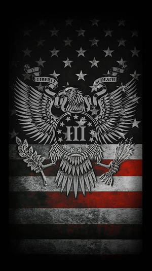 美國國旗，帶有鷹徽章，手持月桂和箭，附有「Liberty or Death」橫幅。 — 美國鷹 壁紙
