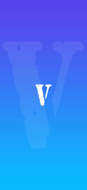 一個白色字母V在藍色漸變背景上，背後有一個微妙的陰影V。 — Galaxy A07s 壁紙