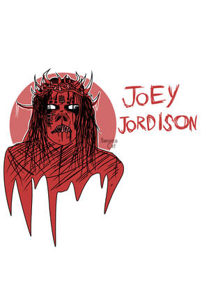 紅色惡魔形象，有角和滴落形態，文字顯示Joey Jordison。 — OnePlus Pad 2 Pro 壁紙
