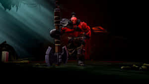 紅色惡魔戰士在黑暗迷霧洞穴中手持巨斧 — Dota 2 4K 壁紙