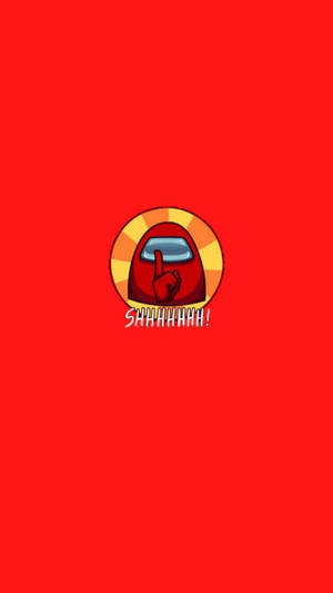 紅色Among Us角色將手指放在嘴唇上，帶有「shhh」文字。 — 紅色太空狼人 壁紙