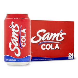白色背景上的Sam's Cola罐及其24罐紙箱。 — 雜貨店 壁紙