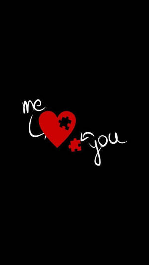 紅色心形，帶有拼圖塊和白色草書文字，在黑色背景上寫著 me love you。 — 愛情語錄 GIF 壁紙