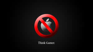 紅色禁止標誌覆蓋Apple標誌，帶有文字Think Gamer，深色背景。 — 酷炫遊戲 壁紙