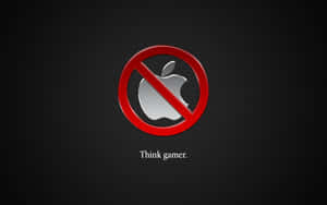 紅色禁止符號覆蓋Apple標誌，文字Think gamer在深色背景上 — 玩家 壁紙