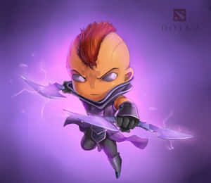 Q版Dota 2英雄，紅色莫西干頭和發光刀刃，在紫色閃電中跳躍。 — 進擊的巨人 角色 壁紙