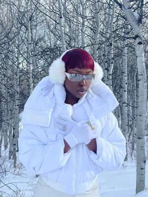 穿著白色冬季裝備的人站在雪白的樺樹林中。 — 冬季美學 壁紙