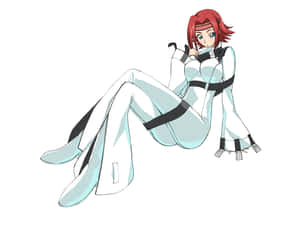 紅髮動漫女孩穿著白色和黑色未來風格服裝坐著 — 綺拉·奈特莉 壁紙