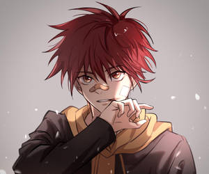 雪中紅髮繃帶臉的動漫男孩。 — 前衛動漫 壁紙
